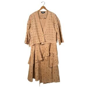 Vintage Why New York Linen Eyelet 2 Pc Dress Jacket Set 22 90s Y2k Style